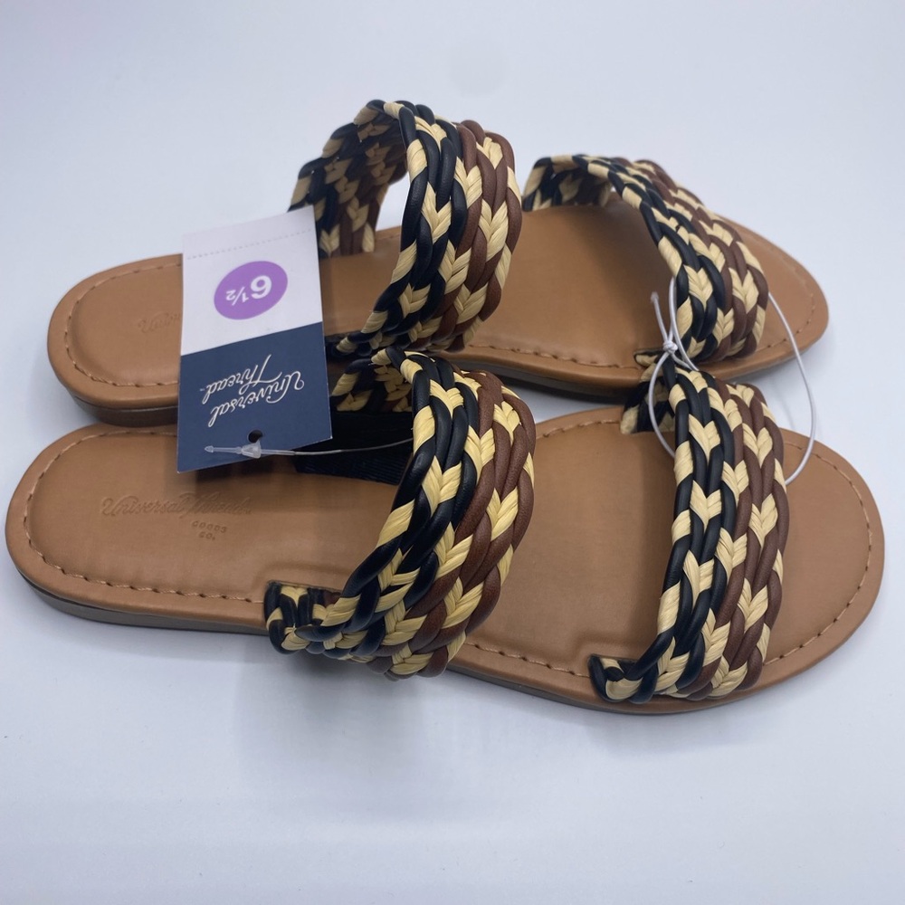 Women's Universal Thread Anita Two-Band Slide Sandals Black/Brown - Picture 2 of 5